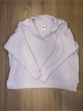 aerie Light Lavender Waffle-Knit Collared Sweater